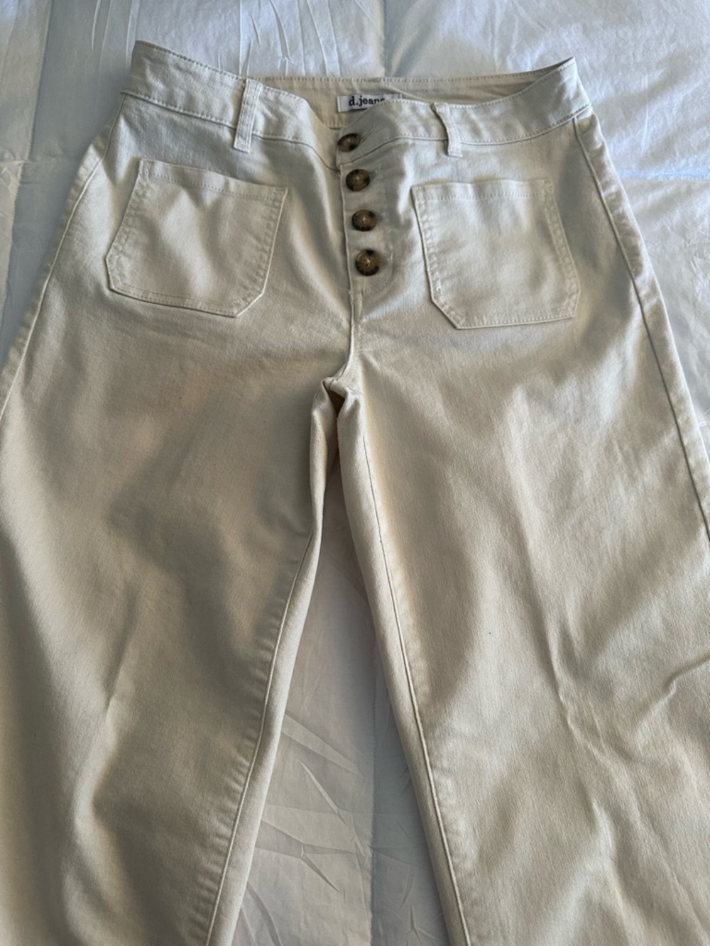 d. jeans Cream Button-Fly Straight Jeans